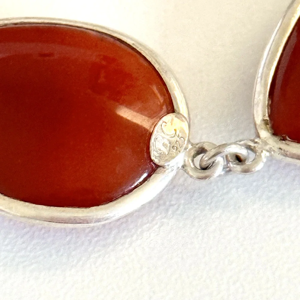 925 Sterling Silver Genuine Carnelian Faceted Teardrop Chain Link Bracelet 7